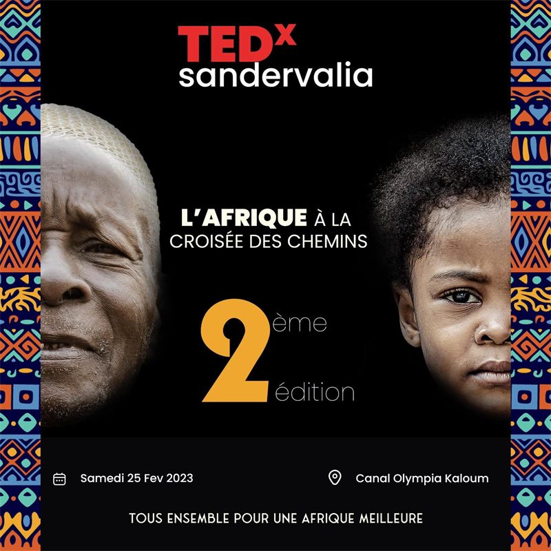 Affiche officielle de TEDxSandervalia 2023, L'Afrique à la croisée des chemins