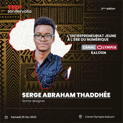 Affiche du talk de Serge Abraham Thaddhée, TEDxSandervalia 2023