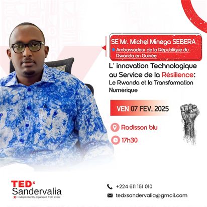 Affiche du talk de S. E. Michel Minega Sebera, TEDxSandervalia 2025